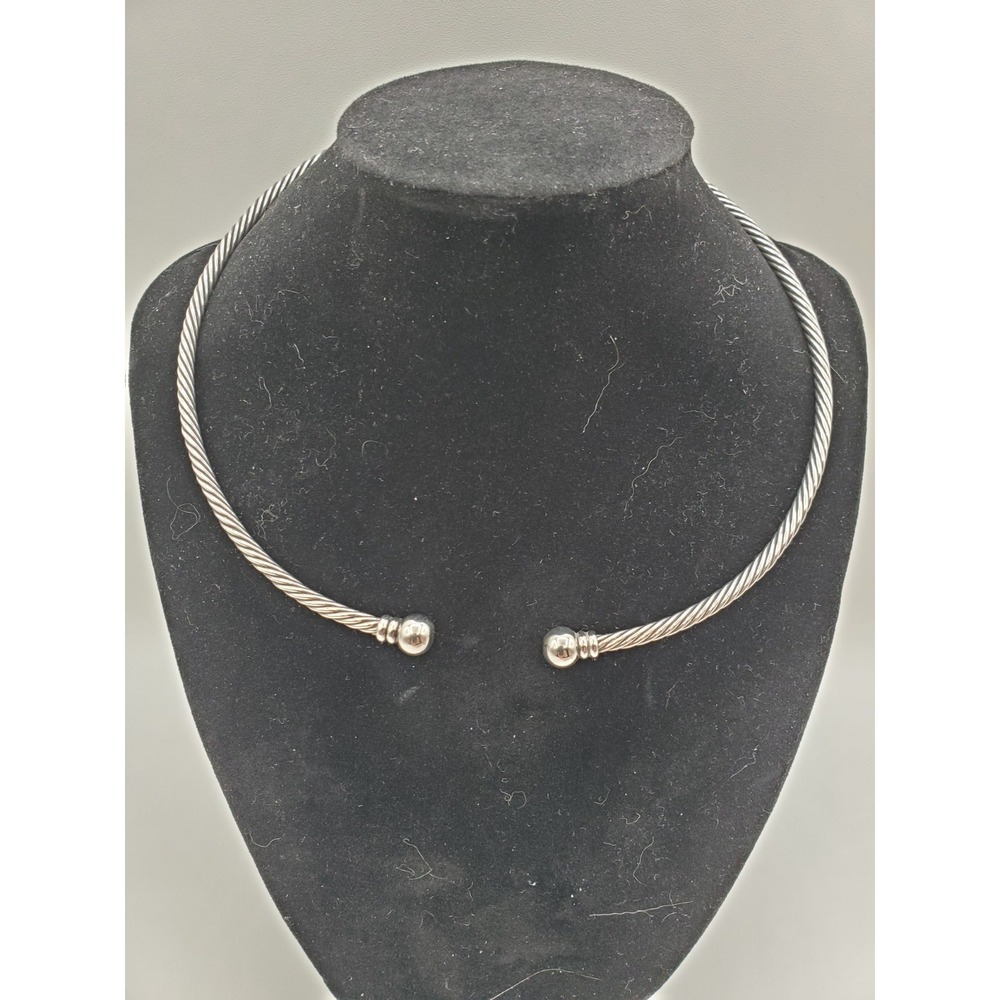 Vtg Silver Tone Spiral Cable Flexible Torque Necklace Twist Off End Cap